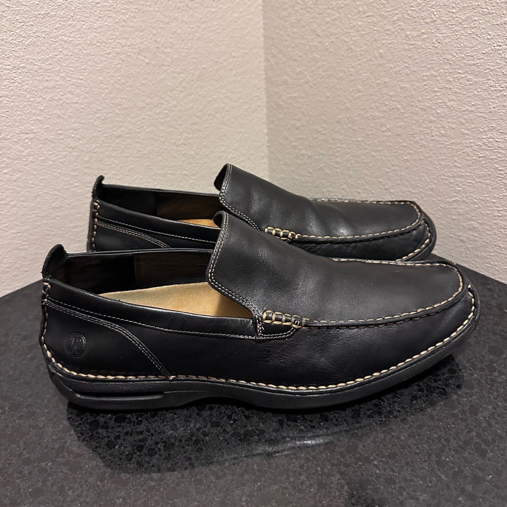 Cole Haan Black Leather Slip-On Loafers with Contrast Stitching